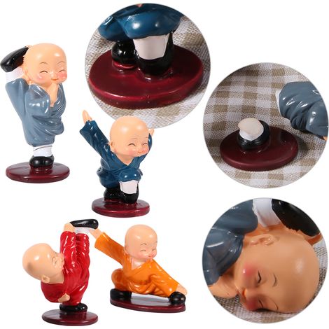 4 figurines de moinillons Kungfu en résine, sculpture bouddhiste artisanale pour décoration intérieure ou cadeau spirituel (1/5)