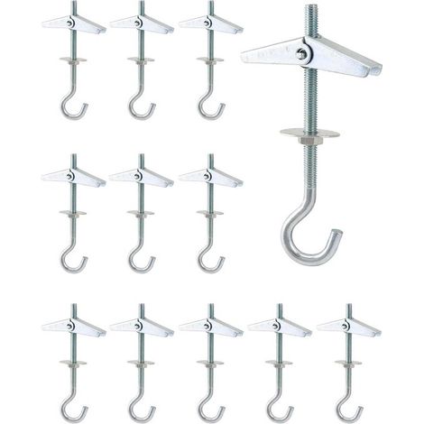 12 chevilles à bascule à ressort de 90 mm, chevilles de fixation pour plafond en acier au carbone, supports pour plantes suspendues, chevilles à bascule pour plafonds en plaques de plâtre (1/5)