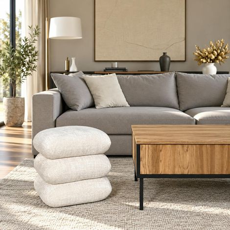 Pouf pivotant écru effet coussins empilés IENA (1/5)