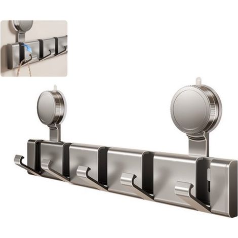 Perchero de pared en ángulo recto - Montaje con ventosa - 37,8 x 6,2 cm - Perchero colgante - 5 ganchos plegables - Alta capacidad de carga - Para llaves, bolsos, paraguas y abrigos - Apto para puerta (1/3)