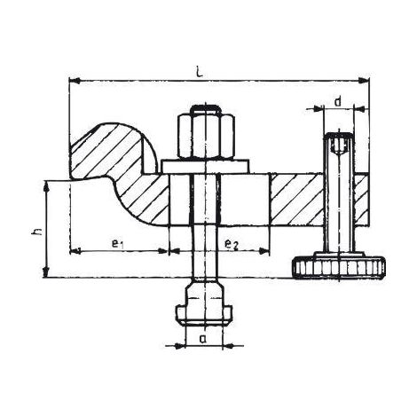 Bride contre-coudée avec vis d'appui réglable, Larg. : de rainure : 10 mm, Vis pour rainure en T M10 x 10 x 80 mm, Larg. de fente 11 mm, h : 22-46 mm (1/3)