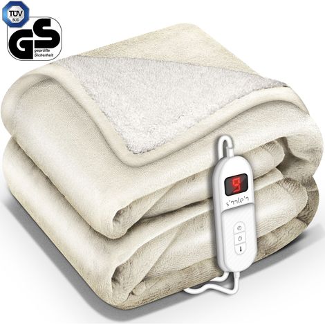 sinnlein® Heizdecke mit Abschaltautomatik 200x180cm Beige Elektrische Wärmedecke mit 9 Temperaturstufen Kuscheldecke waschbar Bett, Sofa Decke elektrisch mit Timer Digitalanzeige (1/5)