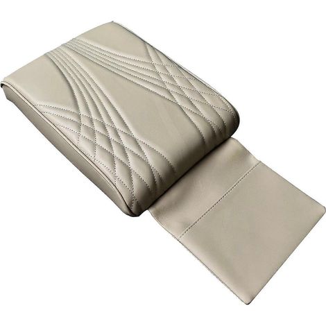 1. Mittelarmlehnenkissen fürs Auto, beiger PU-Lederbezug, engelsgleiches Design, komfortabler Schutz für den Innenraum.