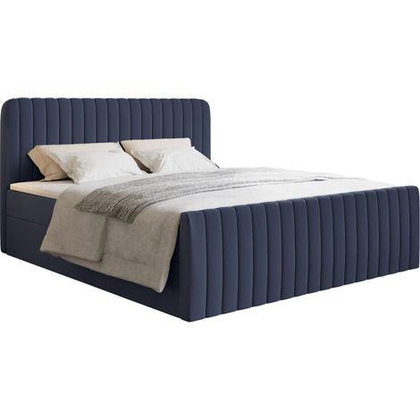 Selsey Saliano - Boxspringbett 200x200 mit Bettkasten, Topper und Chenille-Bezug, Marineblau (1/5)