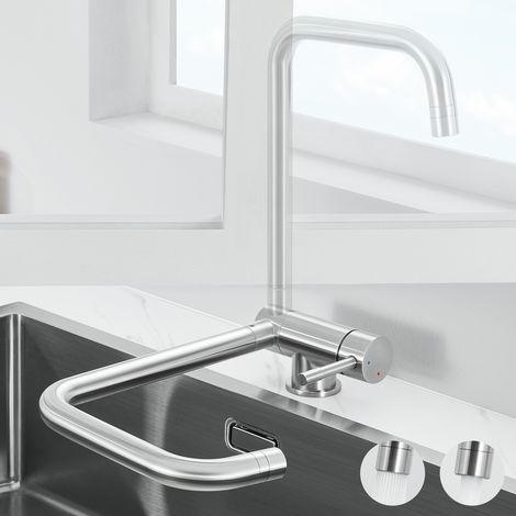 Anycee Max Küchenarmatur Klappbar Wasserhahn für Küche, Hochdruck Umklappbar 360 ° Drehbare Spültischarmatur mit 2 Strahlarten, Gebürstet
