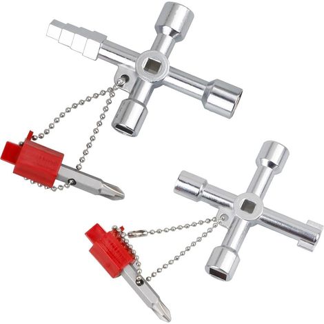Lot de 2 clés universelles pour armoire de contrôle, clés croisées à 4 voies, clés triangulaires pour compteur d'eau et d'électricité (1/5)