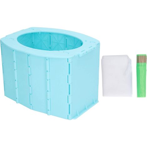 Sac bleu pour toilettes portables enfants : stable, pliable, gain de place, sachet poubelle pour voyage (1/5)