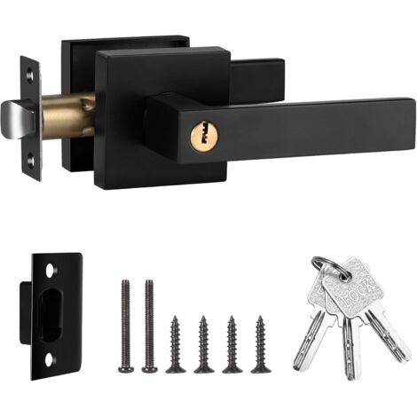 Exterior door handle, bedroom door lock with key, lever handle, lock and key, black--DTEKGAZ (1/5)
