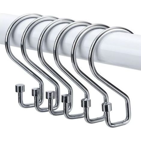 Lntyq Anneaux Rideaux Douche, Lot de 12 Crochets en Forme de S Antirouille, Crochets Polyvalents pour Rideaux de Douche, Ustensiles de Cuisine, Vêtements, Serviettes (Argent) (1/5)