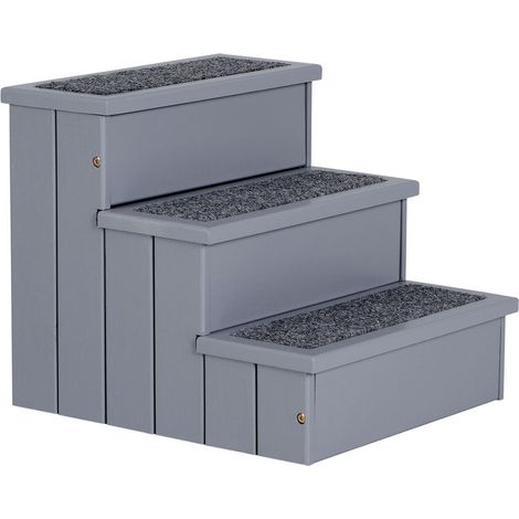 SCALETTA PER CANI A 3 GRADINI CON TAPPETO ANTISCIVOLO E SPAZIO INTERNO. 40.5X44.5X38CM. GRIGIO (1/5)