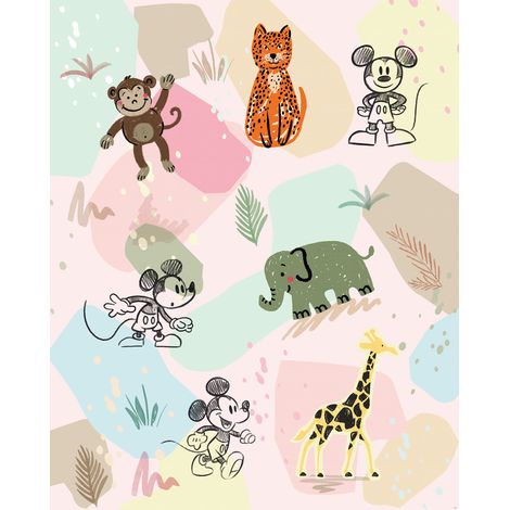 papier peint panoramique Mickey Mouse rose, vert et jaune  - Disney (1/4)