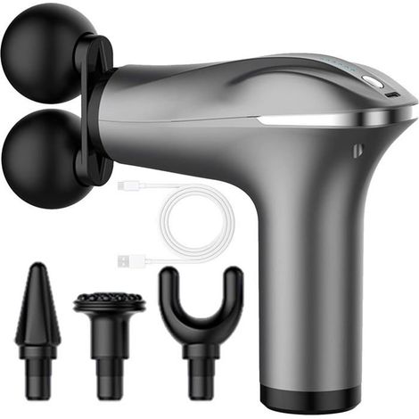 (Grau) Doppelkopf-Muskelmassagegerät, Tiefengewebsmassagegerät, 6-stufiges, leises Smart-Massagegerät, grau (1/5)