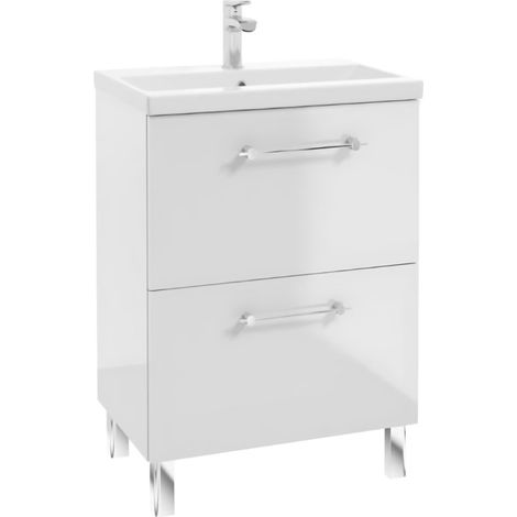 STAMAR  Badezimmermöbel mit Waschbecken - 60 cm - Weiß glänzend - 2 Schubladen - elegantes Design