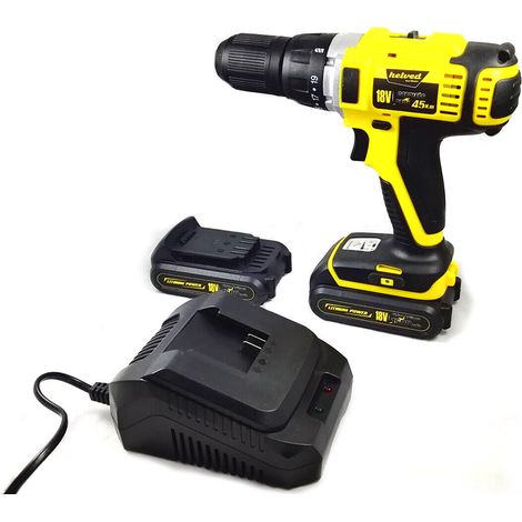 Lupex Shop - Trapano avvitatore professionale cordless 18V helved valigetta e punte con impugnatura morbida - HDLCD18V (1/3)