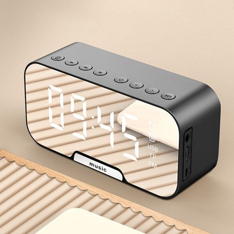 AGE Horloge multifonctionnelle One Piece 5 en 1 avec haut-parleur Bluetooth, radio FM et réveil miroir numérique avec affichage de la température, rechargeable, prise en charge de la carte TF (noir) - (1/5)