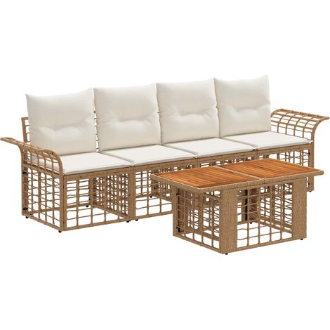 Gartensofa-set 5 stk. Natürlich und Cremweiß Poly-Rattan vidaXL (1/5)
