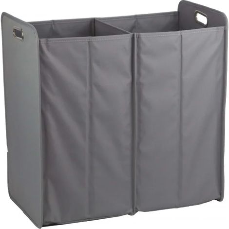 Panier à linge 2 compartiments pliant en tissu gris - BASKET (1/3)