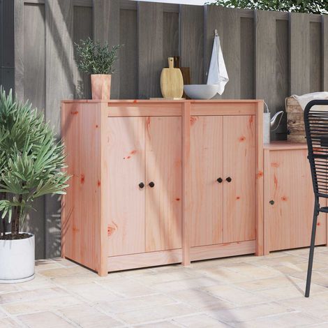 2 portes de cuisine en bois massif marron avec poignées noires 50 x 9 x 82 cm - PANGIVO (1/5)