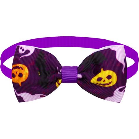 Nœuds papillon pour animaux de compagnie d'Halloween, colliers réglables pour animaux de compagnie d'Halloween 2 pièces（Fantôme de citrouille violette） (1/5)