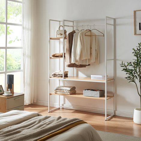 Mueble de entrada Horgau varios estantes 180x120x40cm - Blanco y Efecto roble [en.casa]