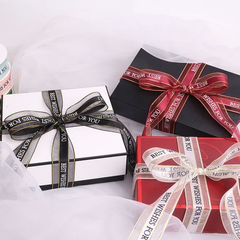 Rubans cadeaux avec lettrage, couleurs vives, résistants à la décoloration, polyvalents, adaptés à l'emballage de cadeaux tels que des boîtes cadeaux d'anniversaire et des boîtes cadeaux couleur café,