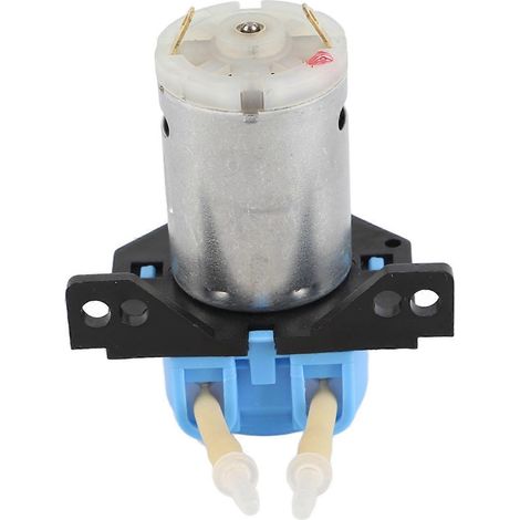 Mini pompe péristaltique 12V DC à angle droit, doseuse multifonction pour jardin, liquide, bleu, tuyau flexible, usage arrosage et dosage précis. (1/5)