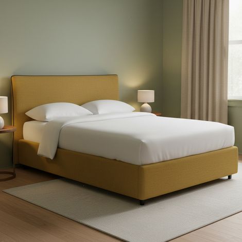 Letto Piazza e Mezza Oldham, Sfoderabile, Contenitore Made in Italy, Giallo Ocra (1/5)