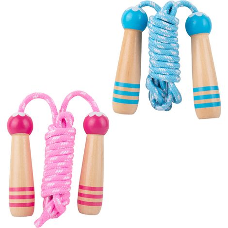 Corde à sauter en coton pour enfants, réglable avec poignée en bois, pour s'amuser et faire de l'exercice. (1/5)