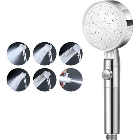 Pommeau De Douche - Haute Pression - 5 Modes Réglables - Anti-Calcaire - Arrêt Marche/Arrêt - Facile À Installer - 1 Pièce (1/5)