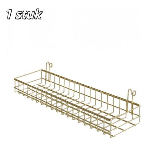 1 pezzo - Cesto portaoggetti - Scaffale portaoggetti da parete - Cesto in rete - Con ganci - Adatto per cucine, bagni e case - Oro (1/5)