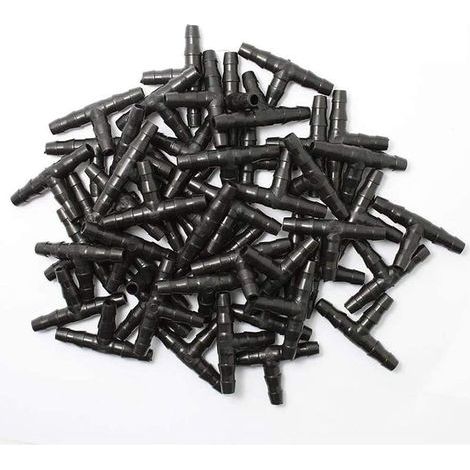 100 Raccordi a T 1/4" – Connettori Tee Joint per Irrigazione a Goccia (1/5)