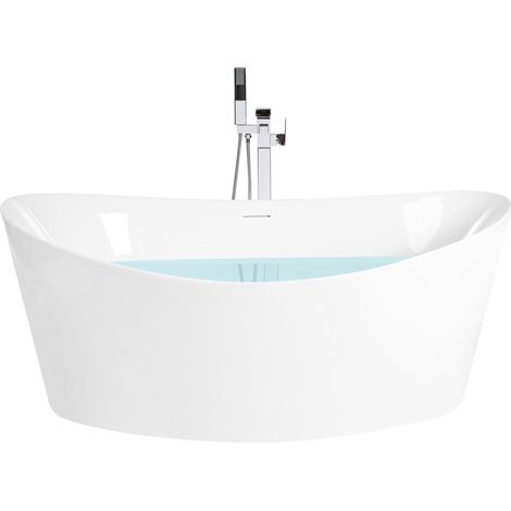 Bañera independiente moderna de acrílico ovalada con sistema antidesbordamiento 1730 x 800 mm blanco Aduana (1/5)