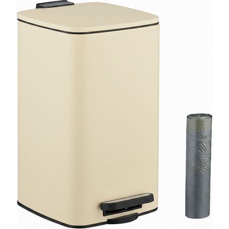 elaxdays Kosmetikeimer, 8 L, Absenkautomatik, entnehmbarer Inneneimer, Metall, Bad Mülleimer, inkl. Müllbeutel, beige