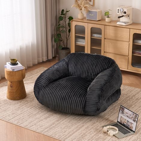 Sofá puf para adultos en pana, respaldo ergonómico, espuma de alta densidad, gris oscuro. (1/5)