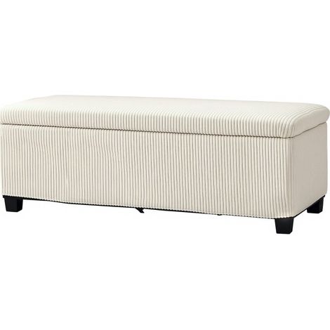 Gepolsterte Aufbewahrungsbank in Cordoptik mit Stahlbeinen, 112x42x40 cm, Beige (1/5)