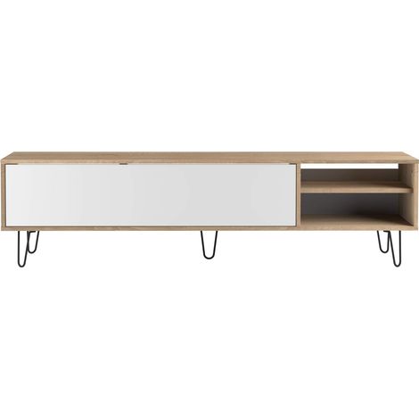Meuble Tv Chêne Naturel et Blanc 165x40x43,5 cm (1/5)