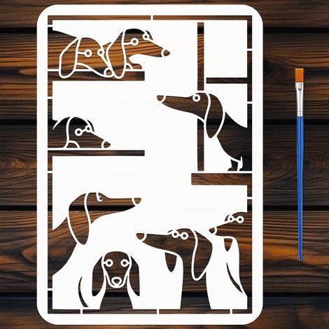 Pochoir de Teckel avec Pinceau, 29,7x21cm Pochoir de Chien Teckel Mignon Espiègle Réutilisable Taille A4 Pochoirs Artisanal Animal DIY pour Peinture sur Bois Tissu Mur Papier Meuble (1/5)