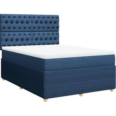 Lit double  Lit adulte  Sommier à lattes de lit avec matelas Bleu 160x200 cm Tissu