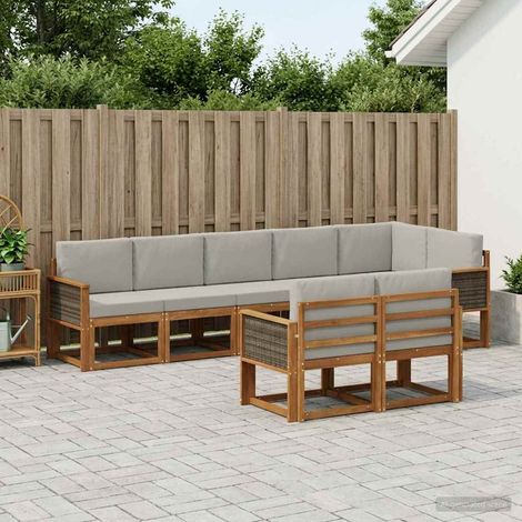 vidaXL Outdoor-Sofagarnitur 8 Stk. Natürlich und Hellgrau Polyester (1/5)