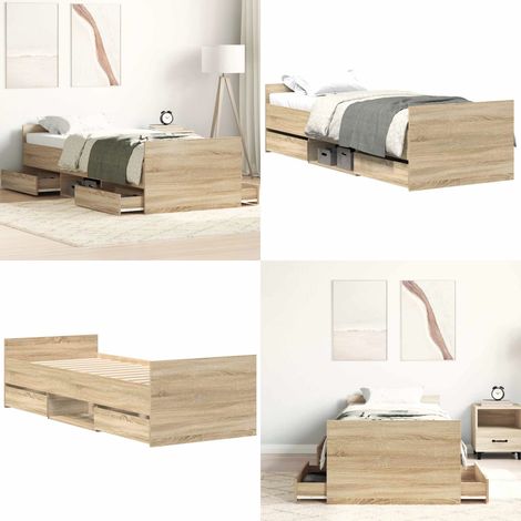 Cadre de lit sans matelas chĂȘne sonoma 90x200 cm - Lit Double - Chambre Ă Coucher - Meuble Rangement - Cadre Lit - Literie - Home & Living (1/5)