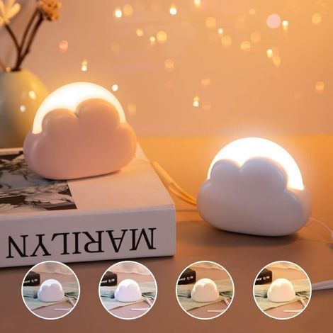 Veilleuse Enfant Nuage, Veilleuse Bébé Nomade, avec 4 Intensité et Lanière en silicone, Veilleuse Led Rechargeable, Lampe de Chevet pour Chambre d'Enfant, idéal pour Bébé et Maman(2 pièces) (1/4)
