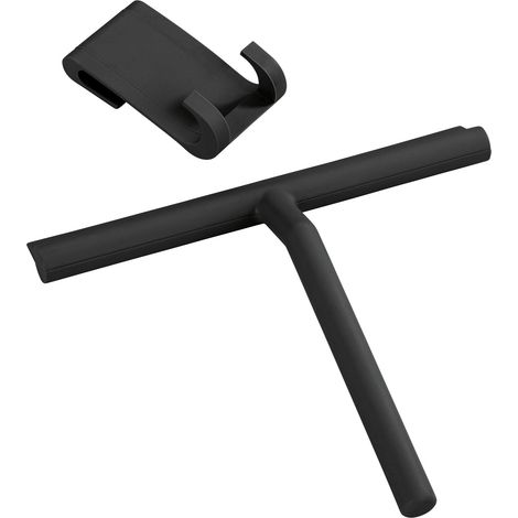 WENKO Raschietto per bagno Mola, raschietto per doccia in silicone, acciaio inossidabile, 21x24,5x4 cm, nero