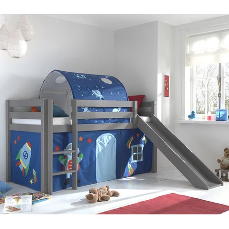 Cama de media altura 90x200 con Tobogán, Somier y Funda Astro Vipack Pino Gris (1/4)