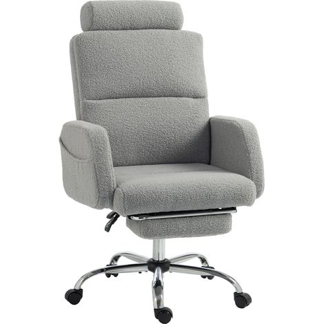 HOMCOM silla de escritorio con reposapiés tapizada en borreguito con respaldo reclinable reposacabezas ajustable respaldo alto altura ajustable gris (1/5)