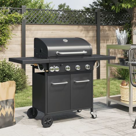 Gas BBQ Grill with 5 Burners Black Powder-coated Steel vidaXL (1/5)