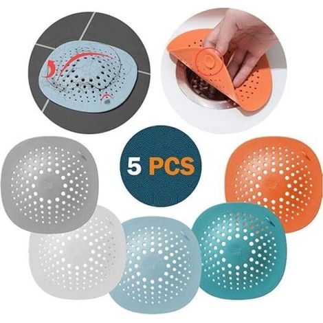 Protection de Drain de Silicone,5 PCS Filtre Évier en Silicone,Filtre à Cheveux Douche,Filtre à Bonde de Douche pour Drain de Douche, pou Coincer Cheveux et Saletés, Bouchon Dévier avec Ventouses (1/4)