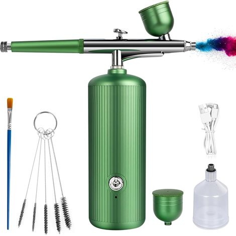 Kit aérographe avec compresseur - Rechargeable et portable - Sans obstruction - Avec buse et brosses de nettoyage - Pour nail art, maquillage, coiffeur, décoration de gâteau (1/5)