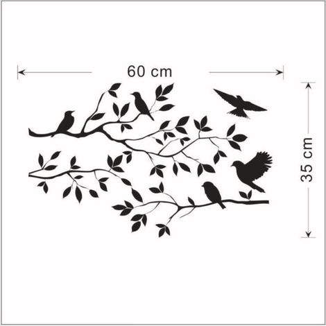 Arbre Branches Oiseaux Wall Sticker Amovible Vinyle Chambre Salon Art Mural Noir Sticker Décoration (1/3)