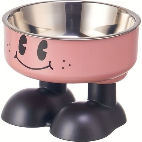 BelleRise - Gamelle surélevée pour chat (Rose) — Motif Smiley : Système anti-basculement pour préserver la santé des cervicales de votre animal. (1/5)