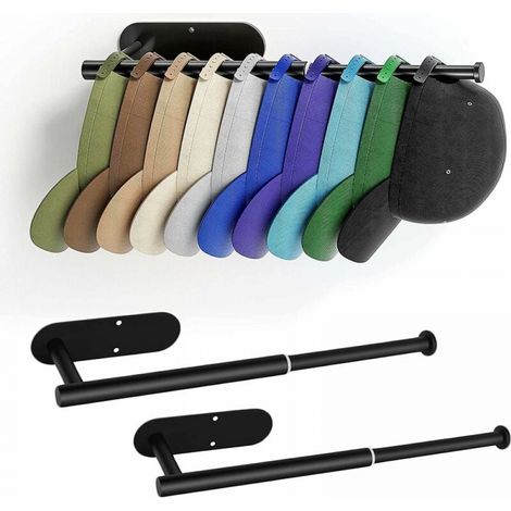 Lot de 2 porte-chapeaux pour casquettes de baseball, organisateur mural rétractable en acier inoxydable pour casquette de baseball pouvant contenir 20 casquettes, support de chapeau mural percé (1/5)